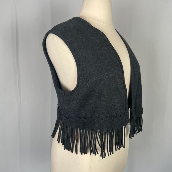 Vintage Sweater Vest Womens Size XL Charcoal Gray Fringe Western Boho Fairy 90s - Picture 3 of 11